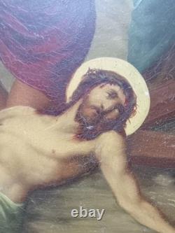 Tableaux Ancien 3 Huiles Sur Tole Grand Format La Vie Du Christ Religieux