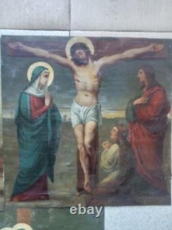 Tableaux Ancien 3 Huiles Sur Tole Grand Format La Vie Du Christ Religieux