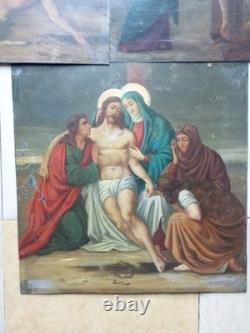 Tableaux Ancien 3 Huiles Sur Tole Grand Format La Vie Du Christ Religieux