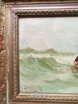 Tableaux Ancien Paire Huile Sur Panneau Bateaux Marine 19 Ème Siècle Signé