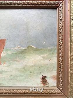 Tableaux Ancien Paire Huile Sur Panneau Bateaux Marine 19 Ème Siècle Signé