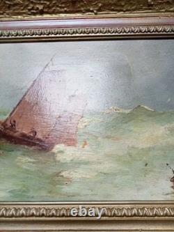 Tableaux Ancien Paire Huile Sur Panneau Bateaux Marine 19 Ème Siècle Signé