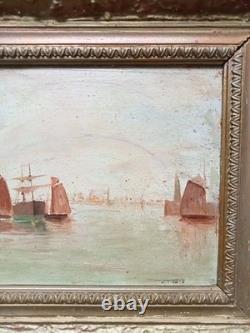 Tableaux Ancien Paire Huile Sur Panneau Bateaux Marine 19 Ème Siècle Signé