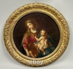 Tableaux Anciens, Vierge À L'Enfant Avec Saint Jean Baptiste 18ème
