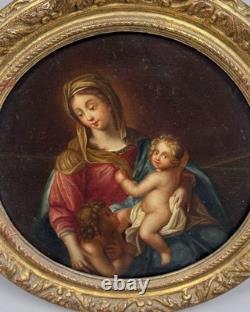 Tableaux Anciens, Vierge À L'Enfant Avec Saint Jean Baptiste 18ème