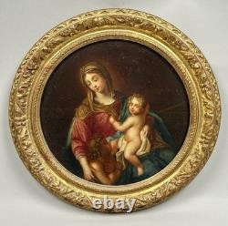Tableaux Anciens, Vierge À L'Enfant Avec Saint Jean Baptiste 18ème