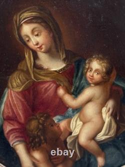Tableaux Anciens, Vierge À L'Enfant Avec Saint Jean Baptiste 18ème