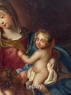 Tableaux Anciens, Vierge À L'Enfant Avec Saint Jean Baptiste 18ème