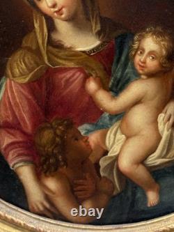 Tableaux Anciens, Vierge À L'Enfant Avec Saint Jean Baptiste 18ème