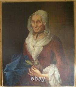 Tableaux Anciens XVIII Portrait Femmes Aux Citrons Vert Huile Sur Toile