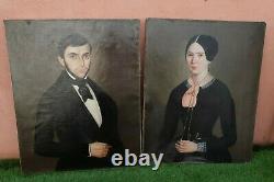 Tableaux ancien Portrait homme huile sur toile homme et femme