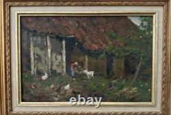 Tableaux anciens, Fermière Et Ses Chèvres