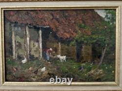 Tableaux anciens, Fermière Et Ses Chèvres