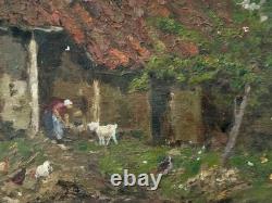 Tableaux anciens, Fermière Et Ses Chèvres