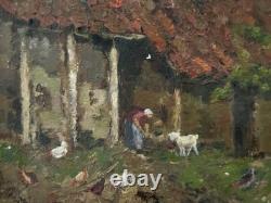 Tableaux anciens, Fermière Et Ses Chèvres