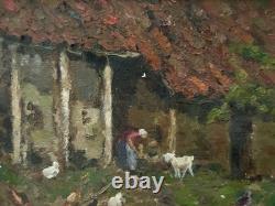 Tableaux anciens, Fermière Et Ses Chèvres