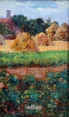 Tableaux anciens, Trois huiles de paysage daté 1909, signature a déchiffré