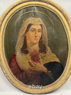Tableaux anciens huile La Vierge Marie Début 19ème