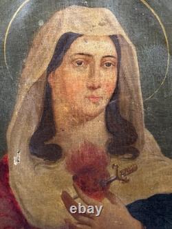 Tableaux anciens huile La Vierge Marie Début 19ème