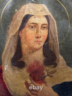 Tableaux anciens huile La Vierge Marie Début 19ème