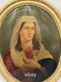 Tableaux anciens huile La Vierge Marie Début 19ème