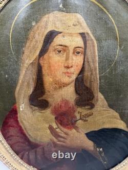 Tableaux anciens huile La Vierge Marie Début 19ème