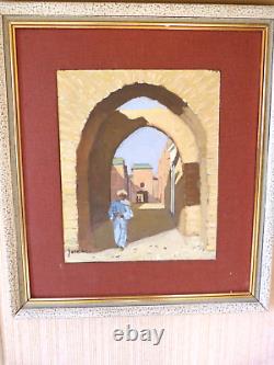 Tableaux anciens, peintures orientalistes, sur panneau, scène animée, signée