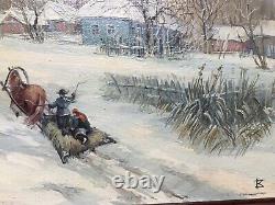 Tableaux anciens peintures russes paysage hivernal huile sur toile marouflé