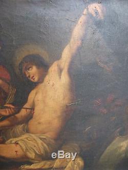 Très beau tableau Ancien Huile sur toile Saint Sébastien