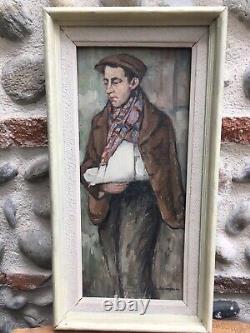 Très Belle Peinture Hst Toile Marouflé 1900 Homme Au Bras Cassé Tableau Ancien