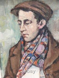 Très Belle Peinture Hst Toile Marouflé 1900 Homme Au Bras Cassé Tableau Ancien