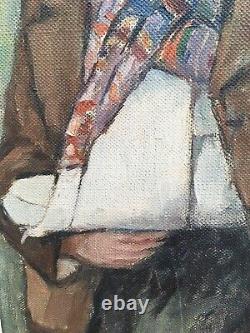 Très Belle Peinture Hst Toile Marouflé 1900 Homme Au Bras Cassé Tableau Ancien