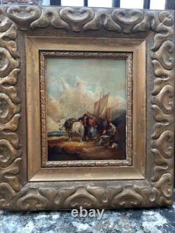 Très joli tableau ancien début 19ème représentant une scène dans un port