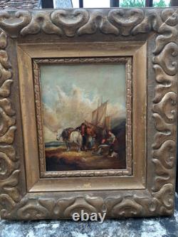 Très joli tableau ancien début 19ème représentant une scène dans un port