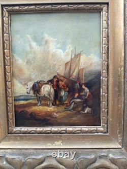 Très joli tableau ancien début 19ème représentant une scène dans un port