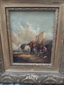 Très joli tableau ancien début 19ème représentant une scène dans un port