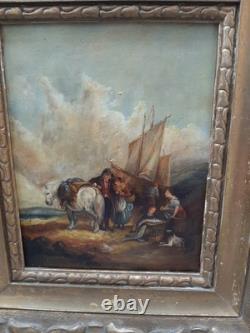 Très joli tableau ancien début 19ème représentant une scène dans un port
