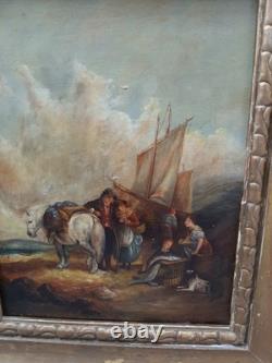 Très joli tableau ancien début 19ème représentant une scène dans un port