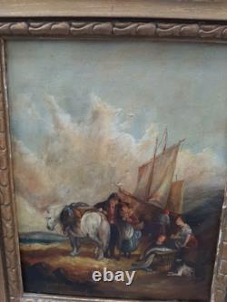 Très joli tableau ancien début 19ème représentant une scène dans un port