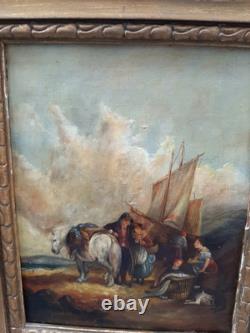 Très joli tableau ancien début 19ème représentant une scène dans un port