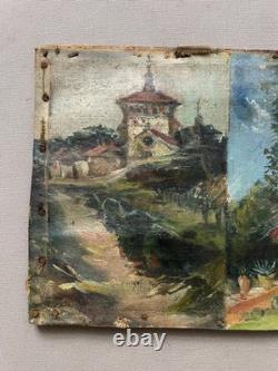 Triptyque, huile sur toile, tableau ancien, peinture, début XXe