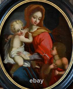 VIERGE A L'ENFANT JESUS ECOLE DU XVIIIe SIECLE TABLEAU ANCIEN CADRE OIL PAINTING