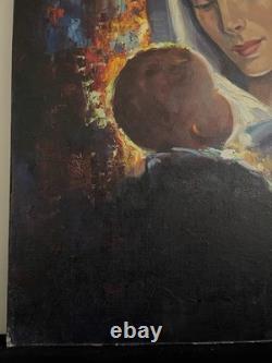 VIERGE à L'Enfant JÉSUS huile sur toile Robert Falcucci tableau ancien XX è