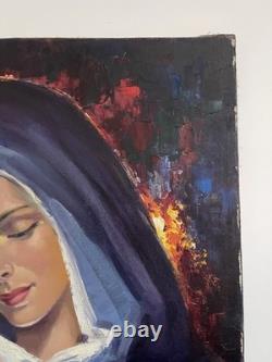 VIERGE à L'Enfant JÉSUS huile sur toile Robert Falcucci tableau ancien XX è