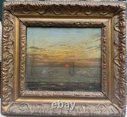 V. Balotte Tableau Ancien (XIX-XX) Marine au Soleil Couchant 1895