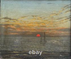 V. Balotte Tableau Ancien (XIX-XX) Marine au Soleil Couchant 1895