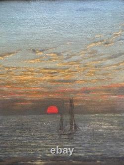 V. Balotte Tableau Ancien (XIX-XX) Marine au Soleil Couchant 1895