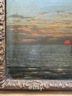 V. Balotte Tableau Ancien (XIX-XX) Marine au Soleil Couchant 1895