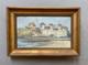 Villa de bord de mer, huile sur papier, tableau ancien, peinture