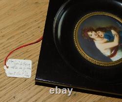 Vintage ancien TABLEAU PEINTURE rond Miniature Madame VIGEE LE BRUN et sa FILLE